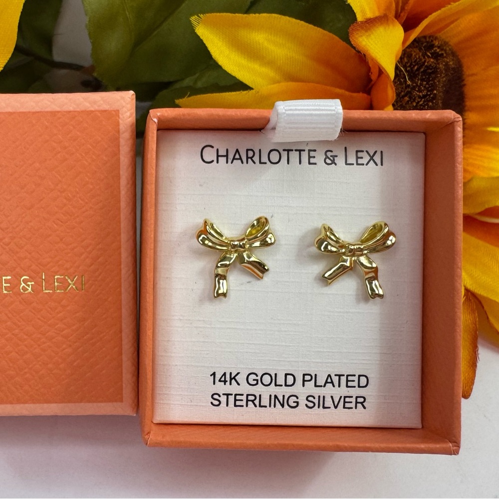 Charlotte & Lexi 14K Plated Gold Bow Earrings